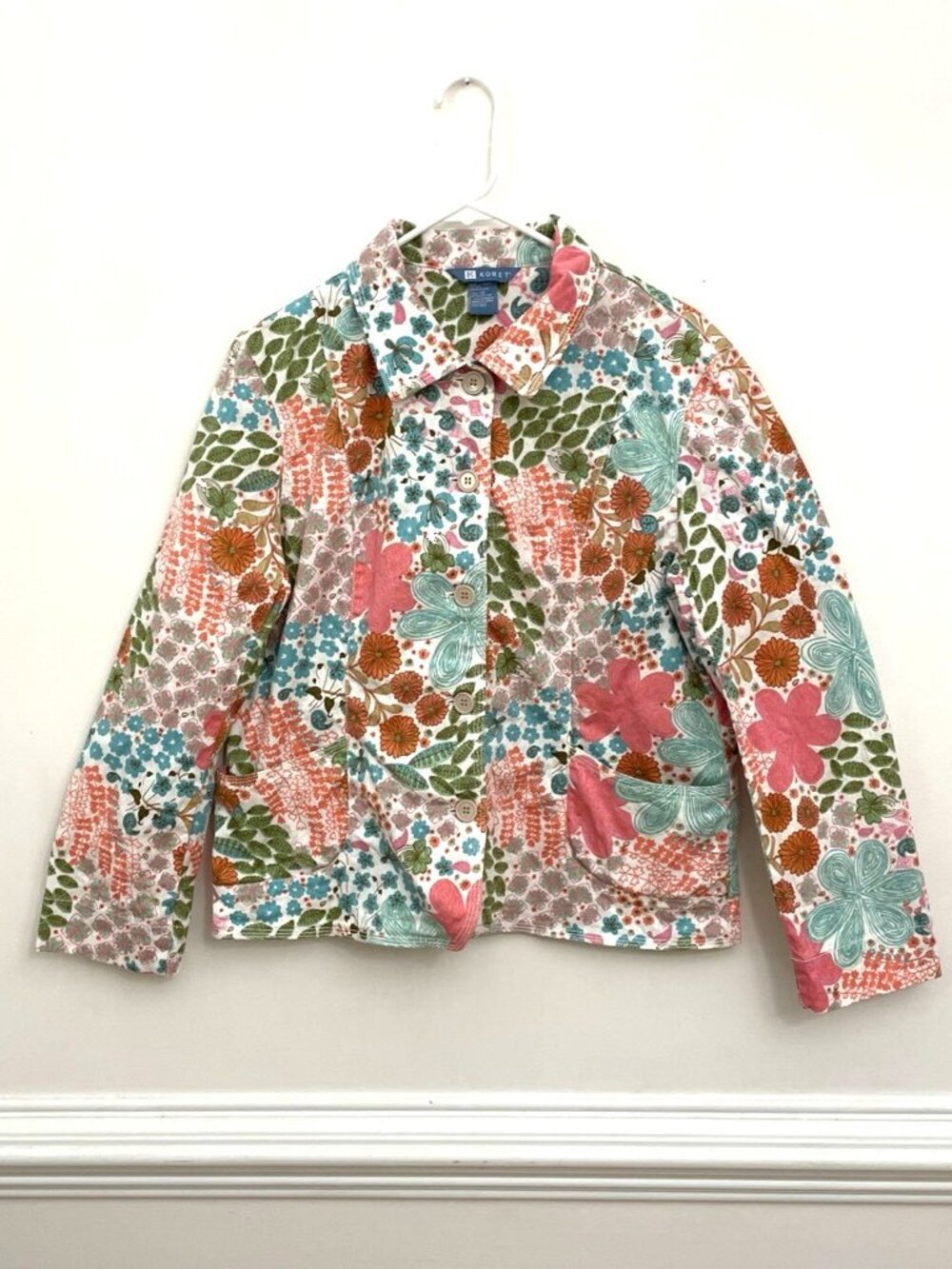 Koret Floral Jacket‎ Women's Size 12 Vintage Style Mod Colorful Foliage